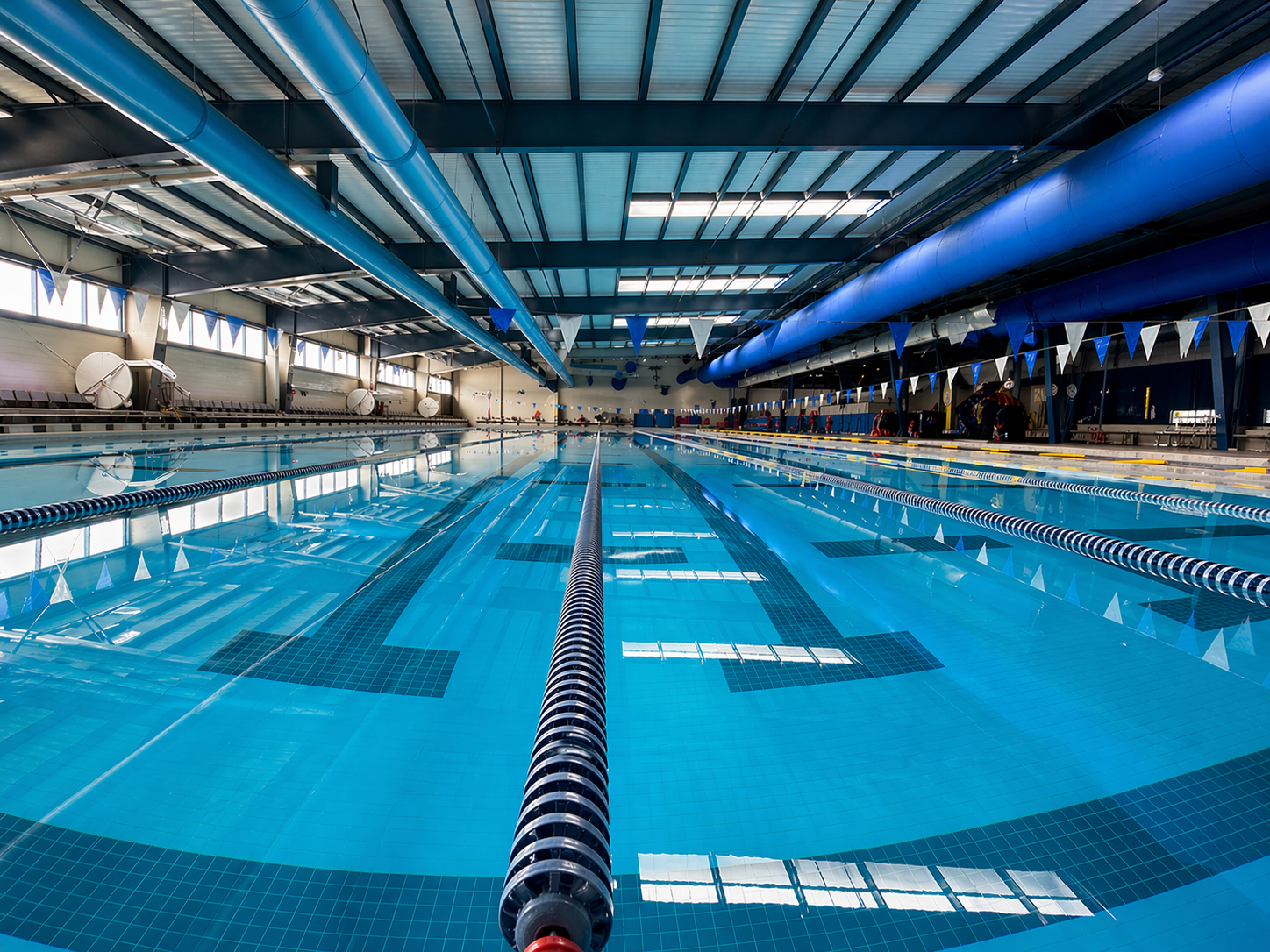 Jersey Aquatic Center pool mural and lanes