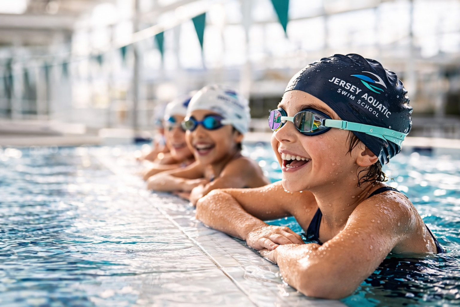 Happy kids at the pool